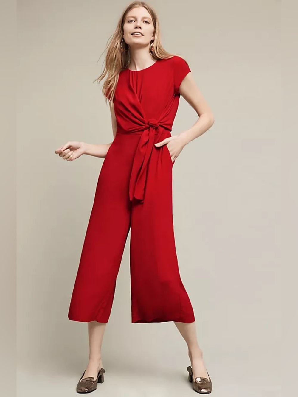 ANTHRO Maeve Red Grier Midi Jumpsuit